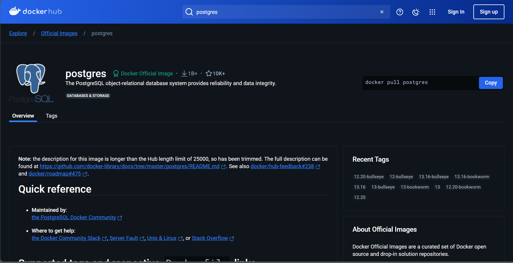 DockerHub Postgres镜像